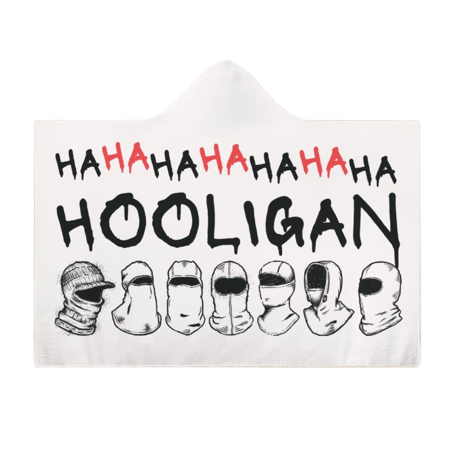 BTS Hooligan hooded blanket in white premium arctic velvet, perfect for K-Pop fans and ARMY concert gear.