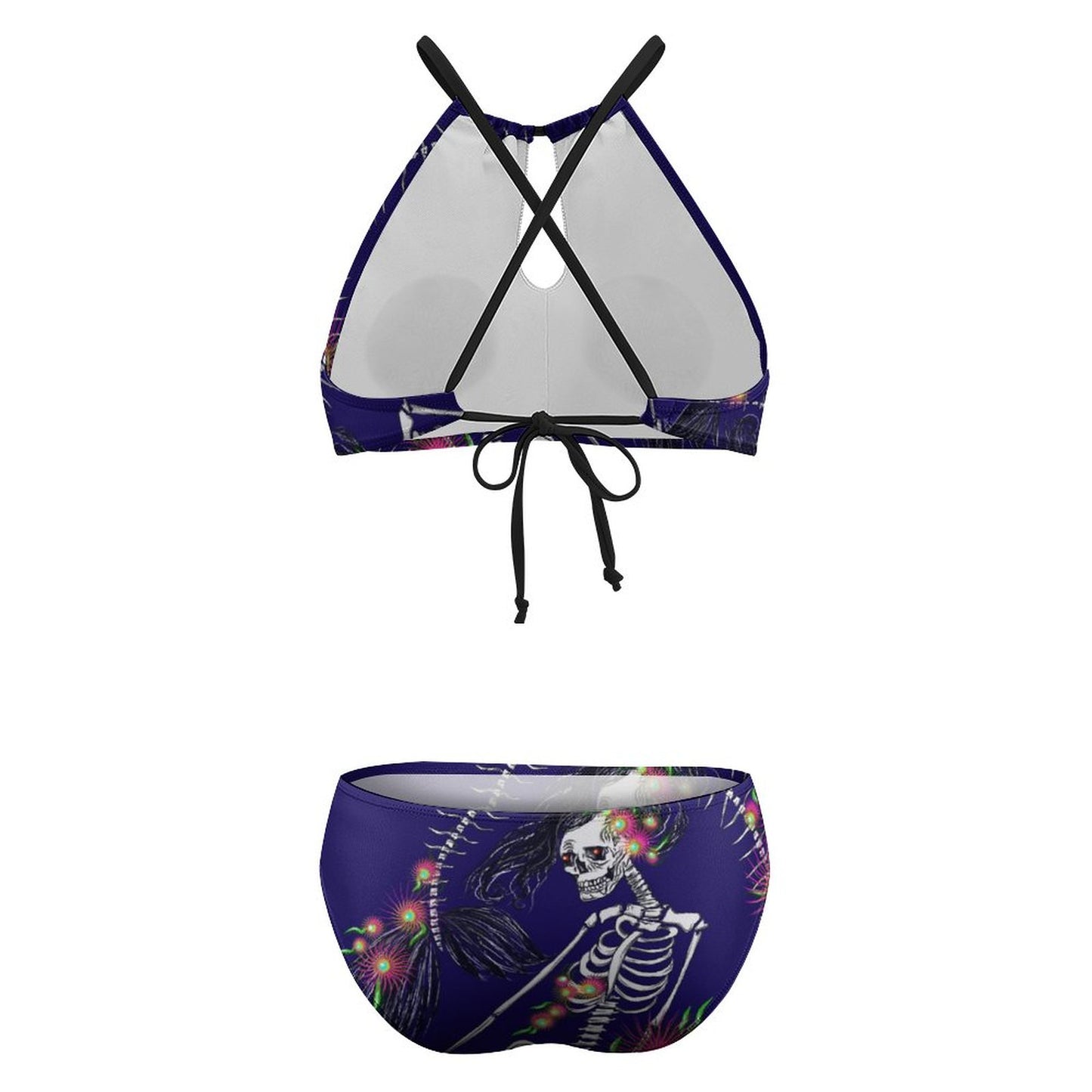 Women's Two piece Swimsuit with High Neck Halter Top(All-Over Printing)