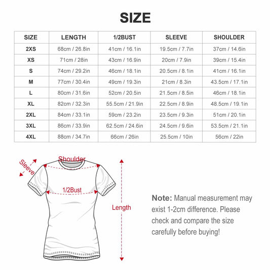 Flat-laid size guide graphic for the women's casual boxy crop shirt, detailing chest and length dimensions in both centimeters and inches.