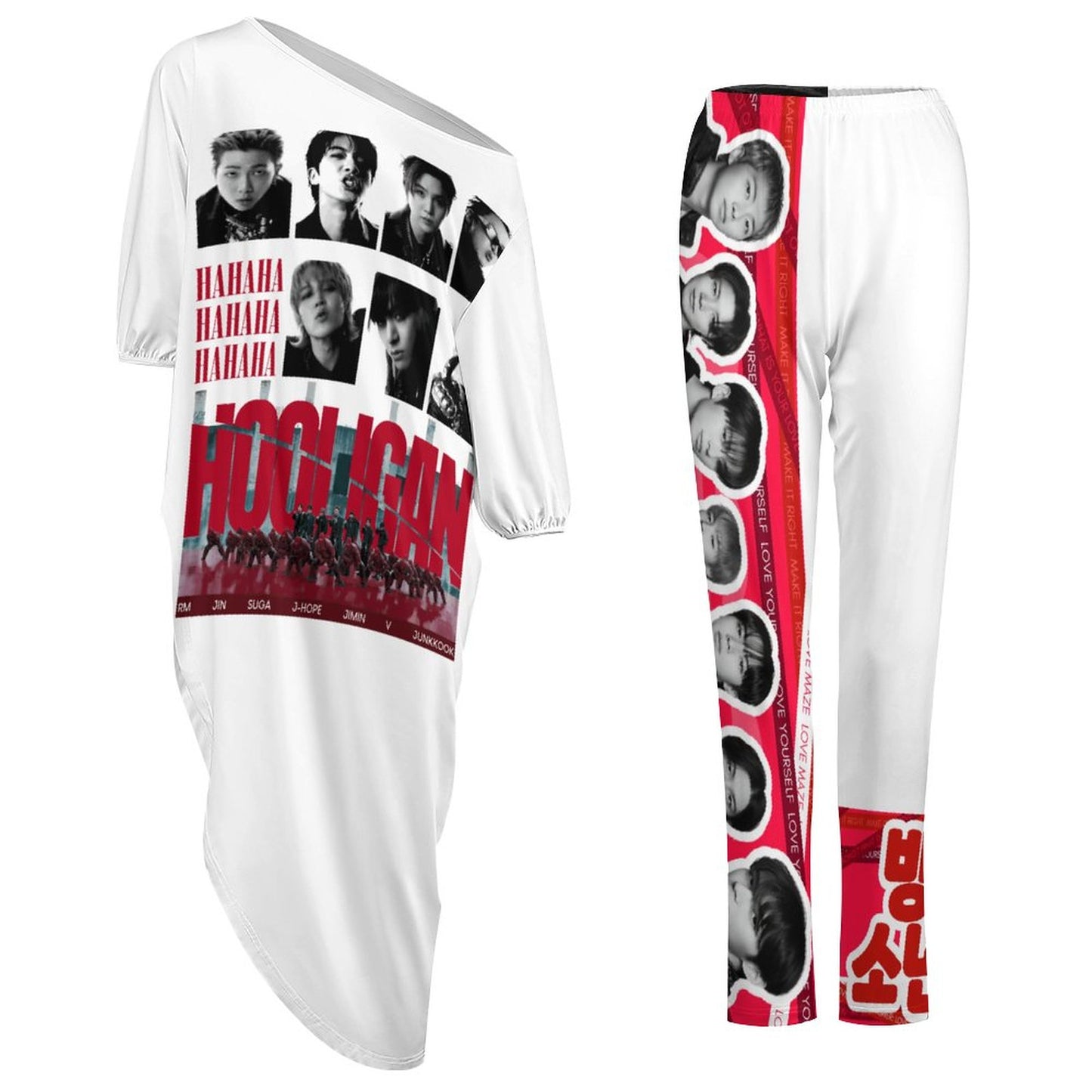 BTS Hooligan Diagonal Shoulder Two Piece Set(All-Over Printing)