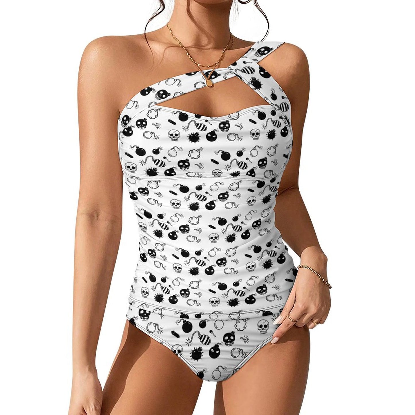Skulls and Bombs Two-Piece Swimsuit Set · Edgy Y2K Grunge Bikini · Alt Fashion Summer Streetwear