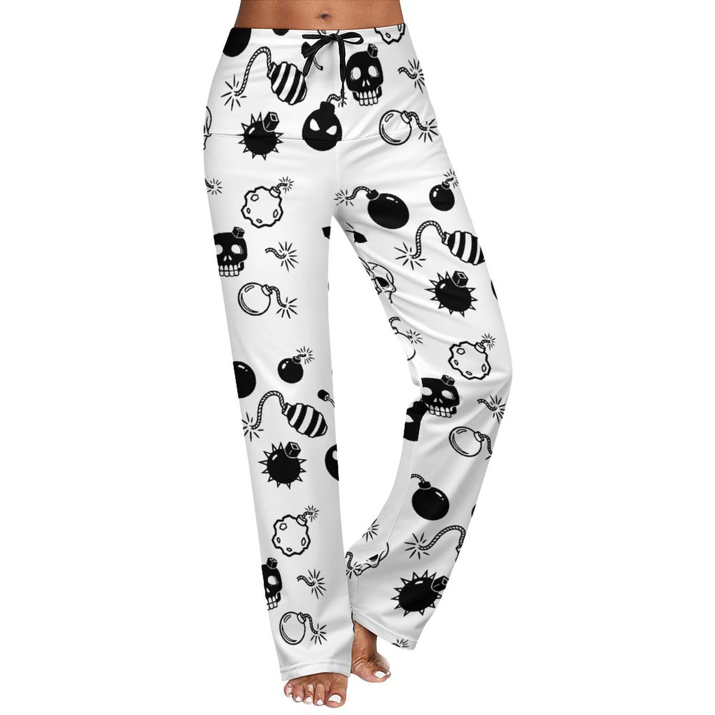 Skulls and Bombs Retro Print Straight-Leg Yoga Pants · Edgy Y2K Grunge Drawstring Lounge Pants · Soft Streetwear Athleisure