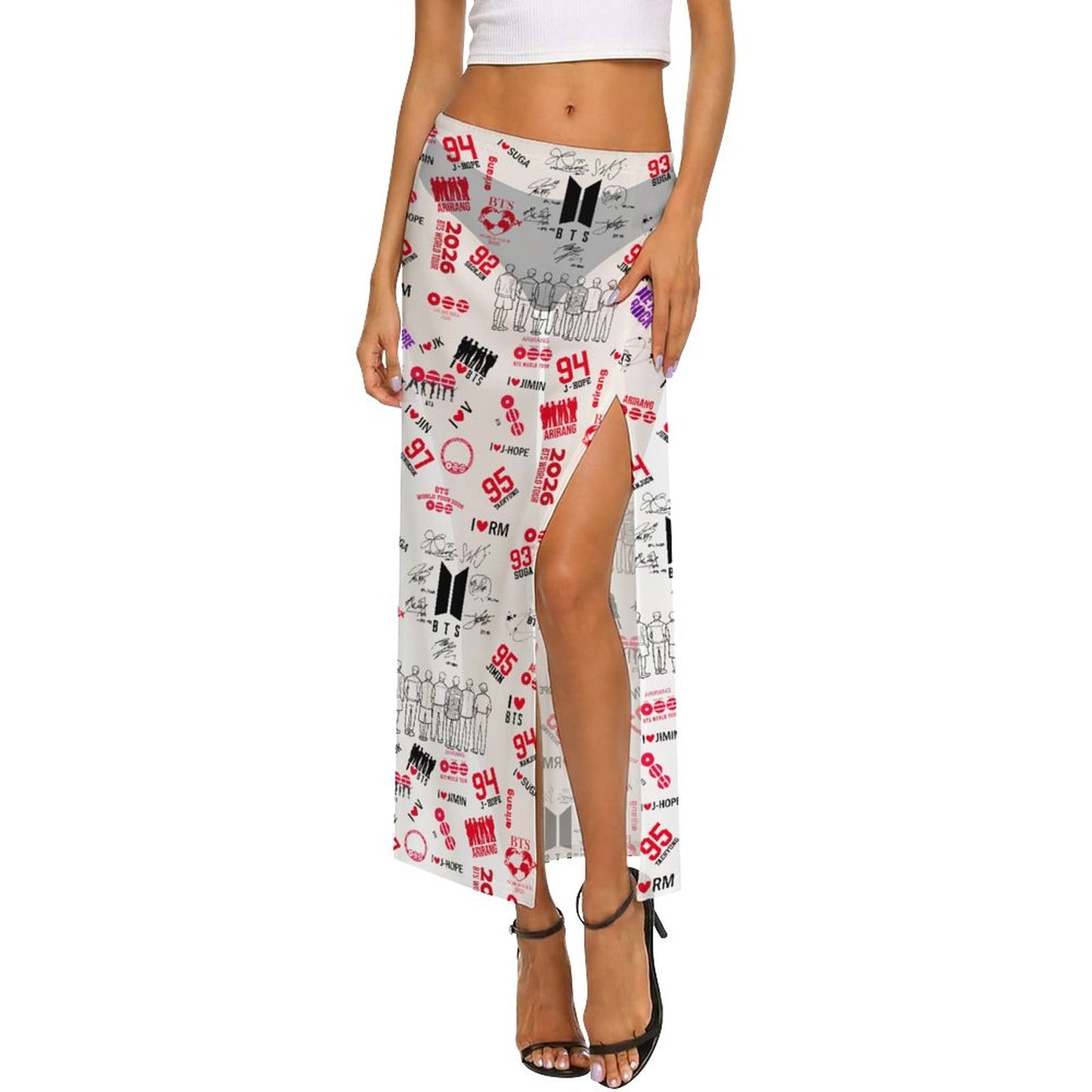 Sheer Mesh Skirt with High Slit(All-Over Printing)