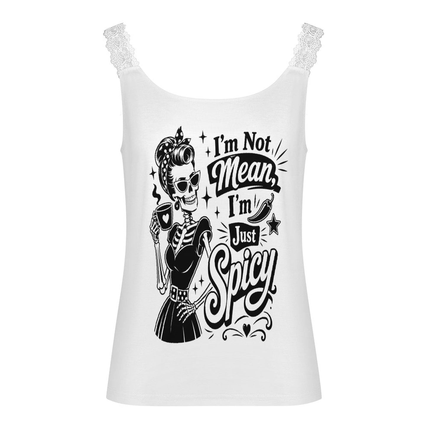 Not Mean Just Spicy Lace Trim Camisole - Y2K Aesthetic Sassy Graphic Cami