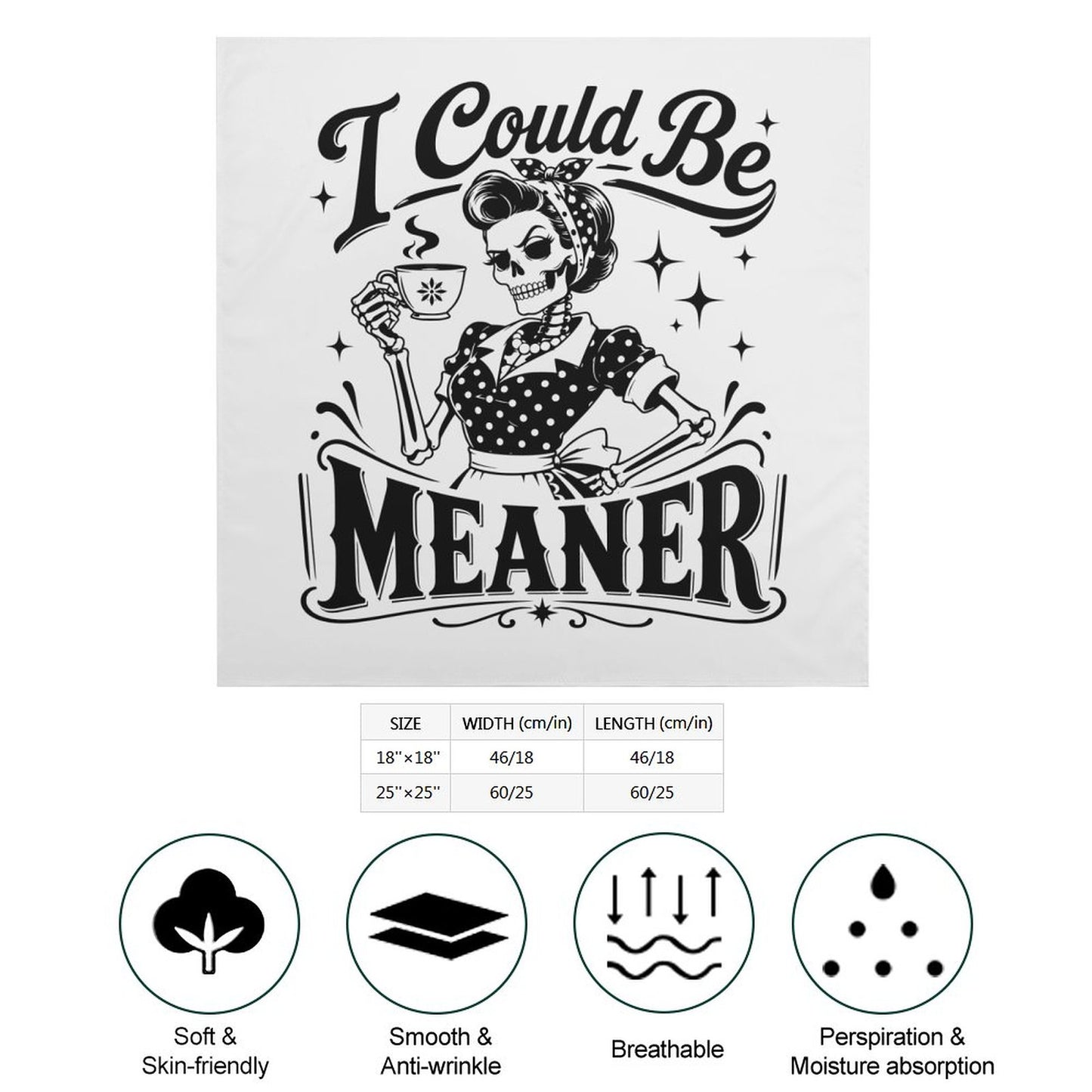I could be meaner square printed scarf in white and black imitated silk layout
