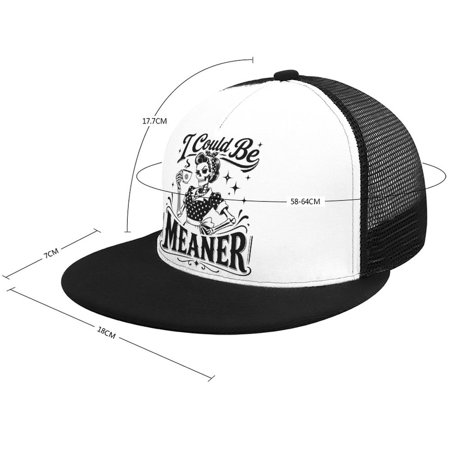 Sassy graphic flat brim snapback cap with breathable nylon mesh back