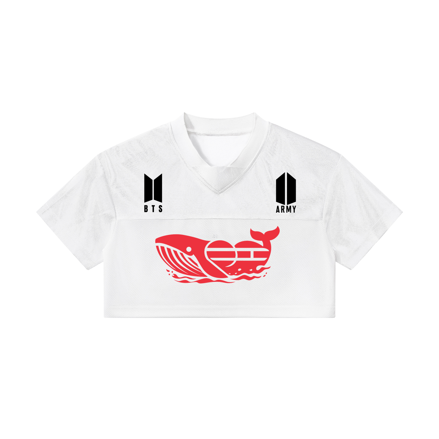 BTS Jungkook cropped paneled v-neck jersey in white streetwear style