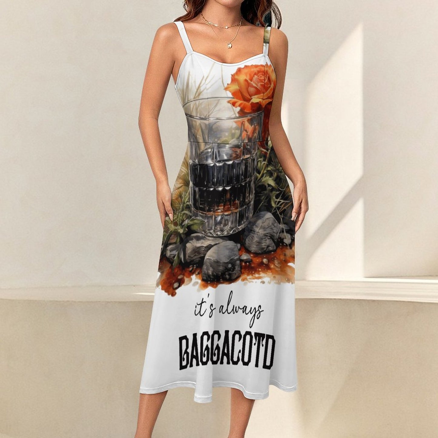 180gsm Midi Spaghetti Strap Dress(All-Over Printing)