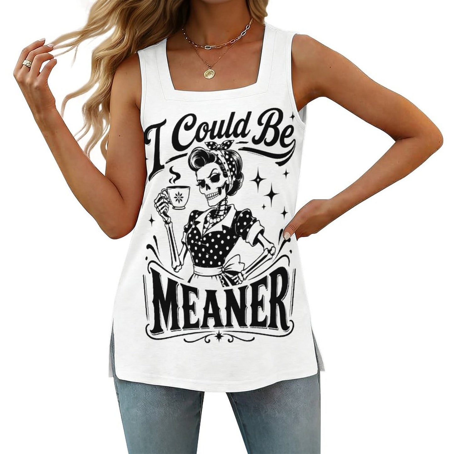 I could be meaner white square neck graphic tank top crop shirt lifestyle