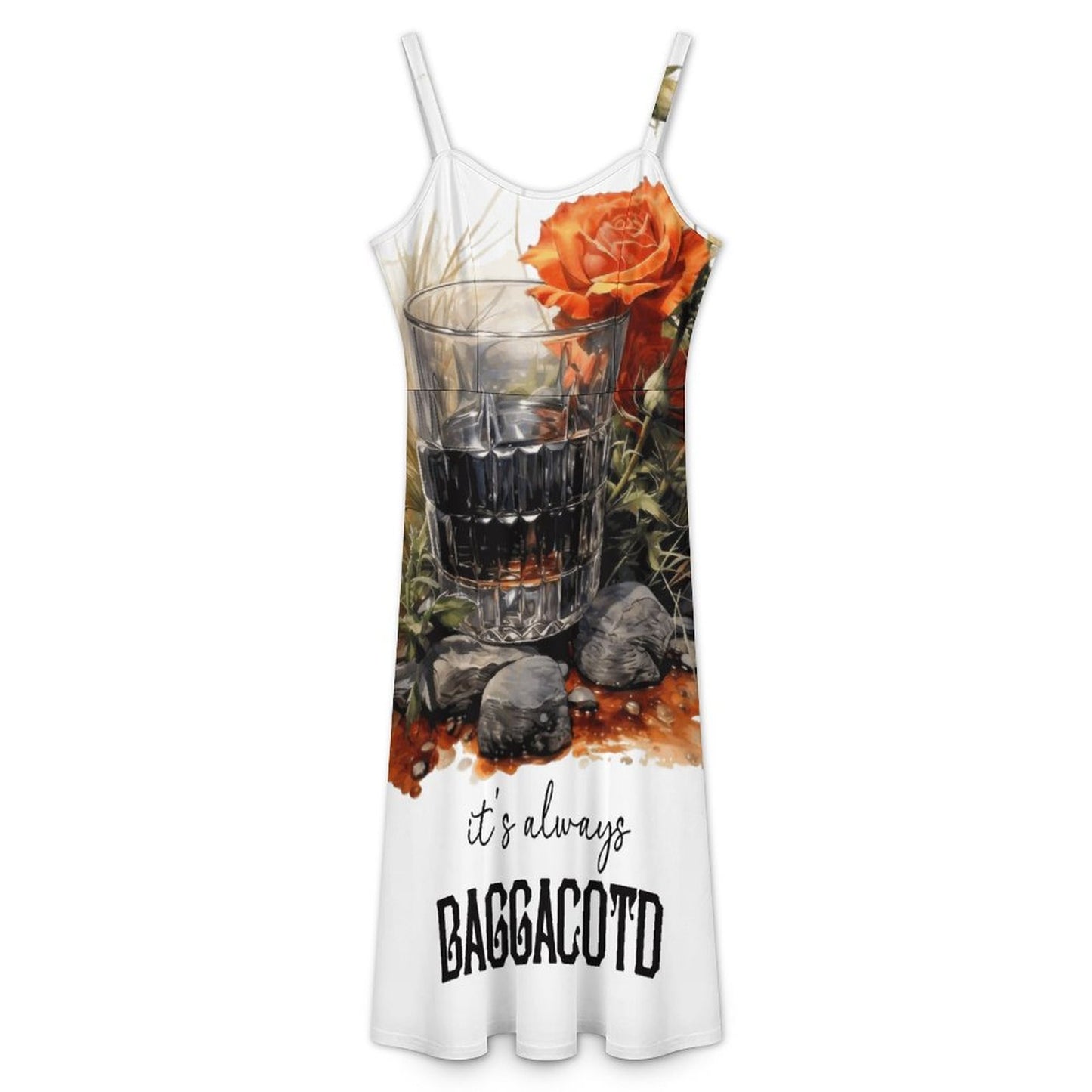 180gsm Midi Spaghetti Strap Dress(All-Over Printing)