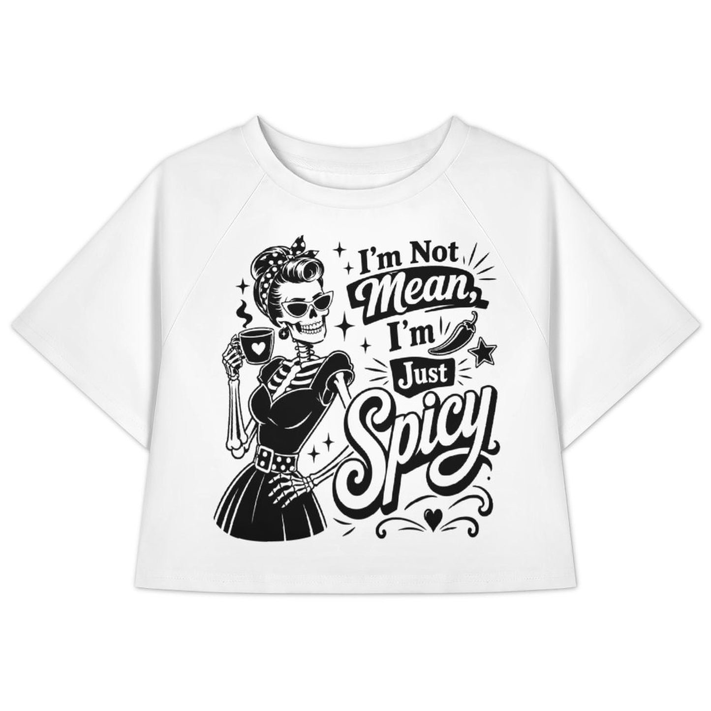 Not Mean I'm Spicy Cropped T-Shirt - Y2K Color-Block Sassy Graphic Tee