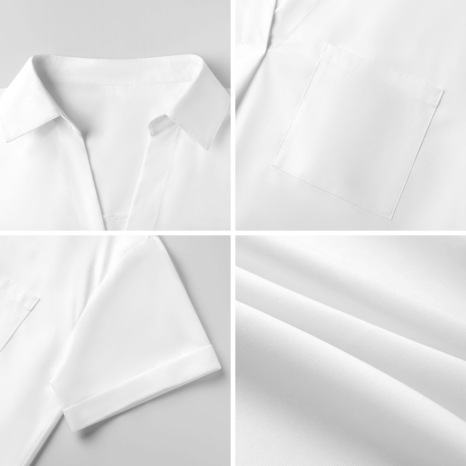 Collage of a white shirt with close-up details on a light gray background