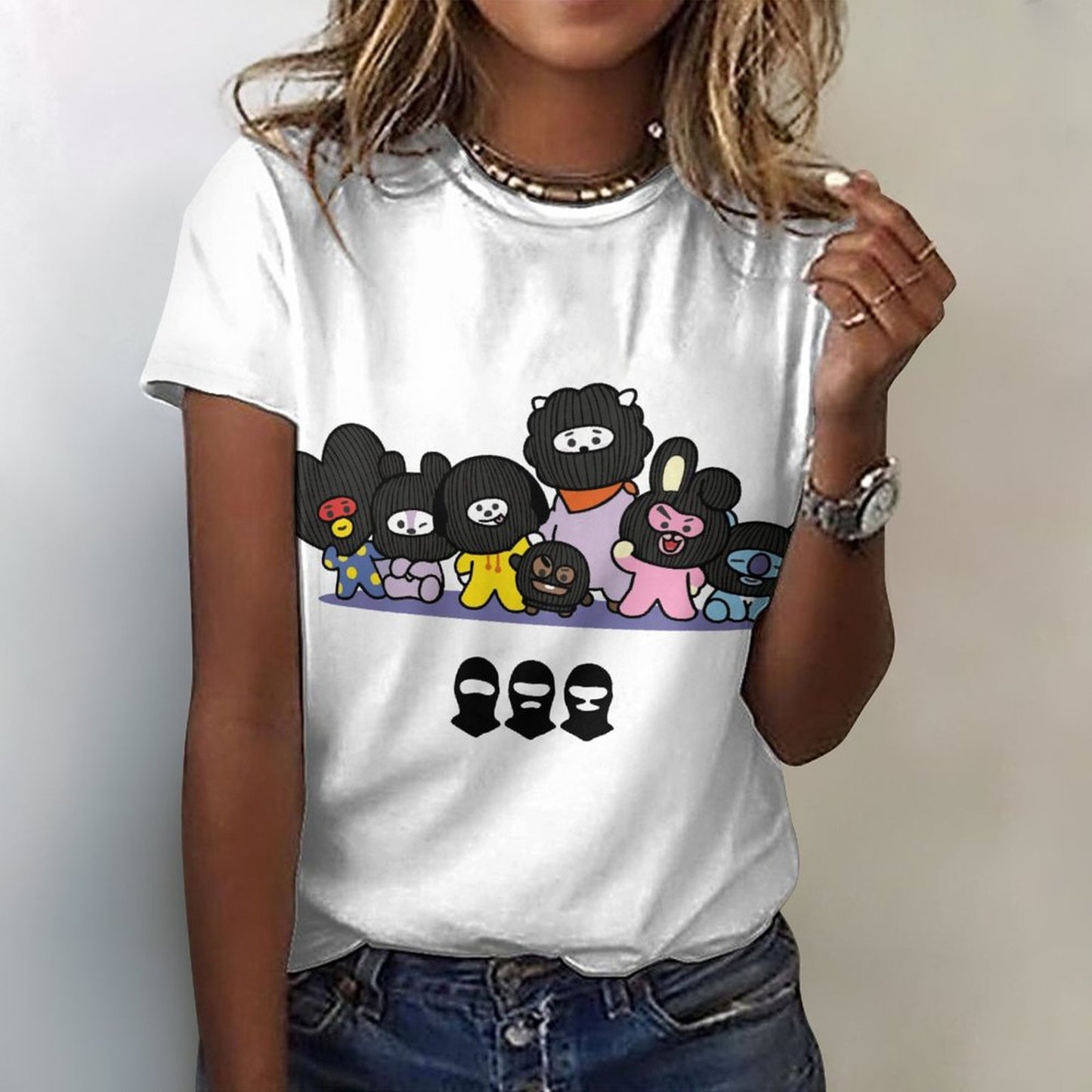 BT21 Hooligan DTG 190gsm Cotton Summer Short Sleeve T-Shirts for Women(All-Over Printing)