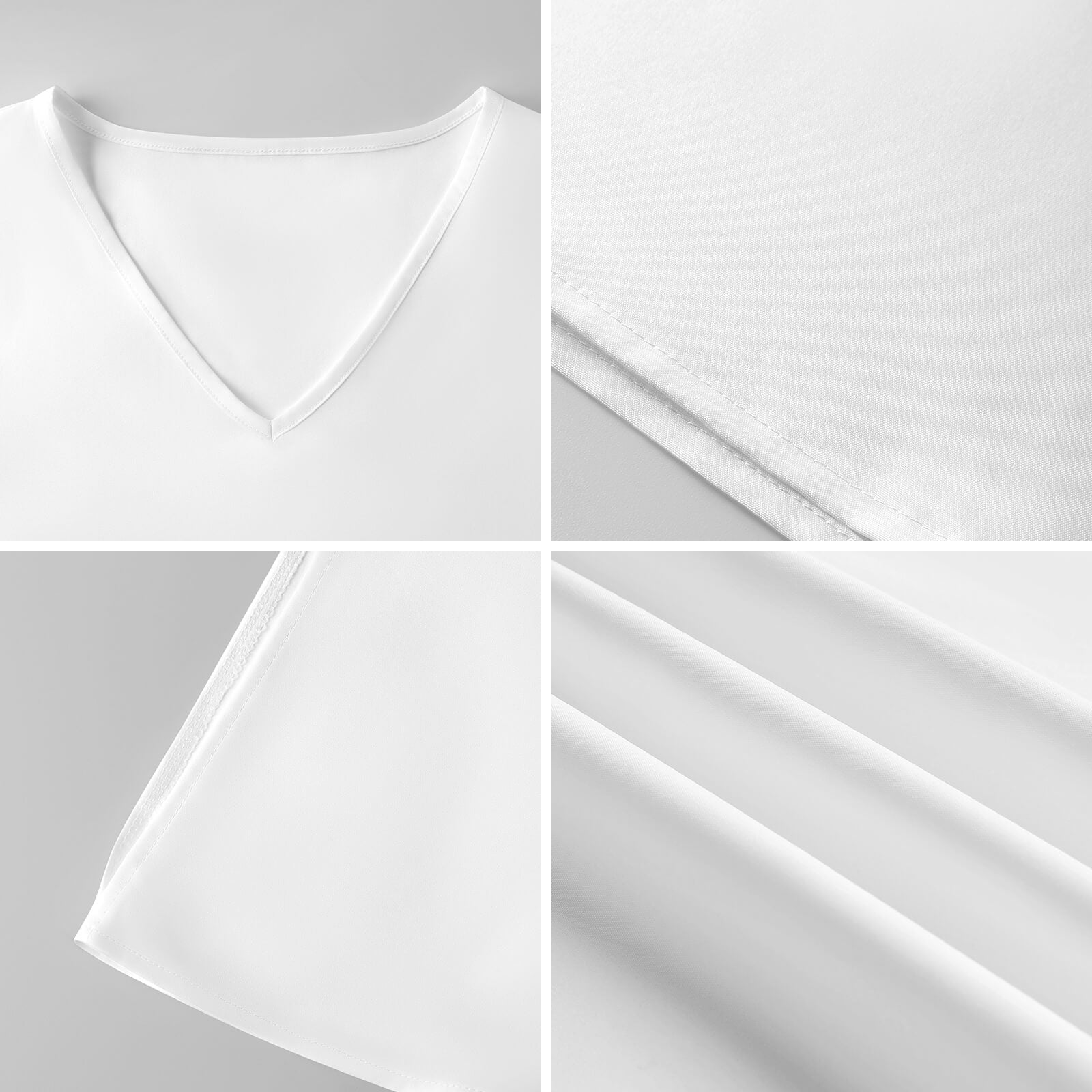 Close-up view of the premium 200gsm faux cotton fabric texture and soft V-neckline stitching detail.