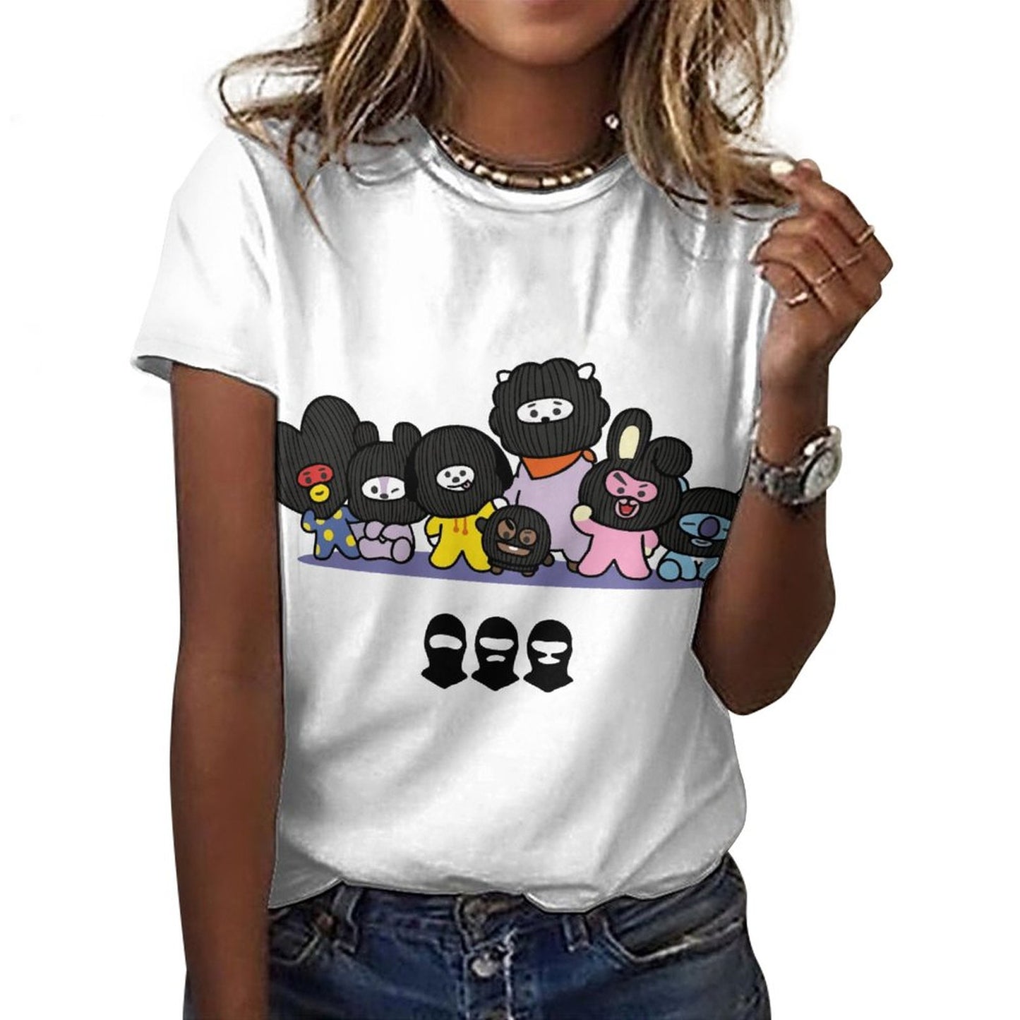 BT21 Hooligan DTG 190gsm Cotton Summer Short Sleeve T-Shirts for Women(All-Over Printing)