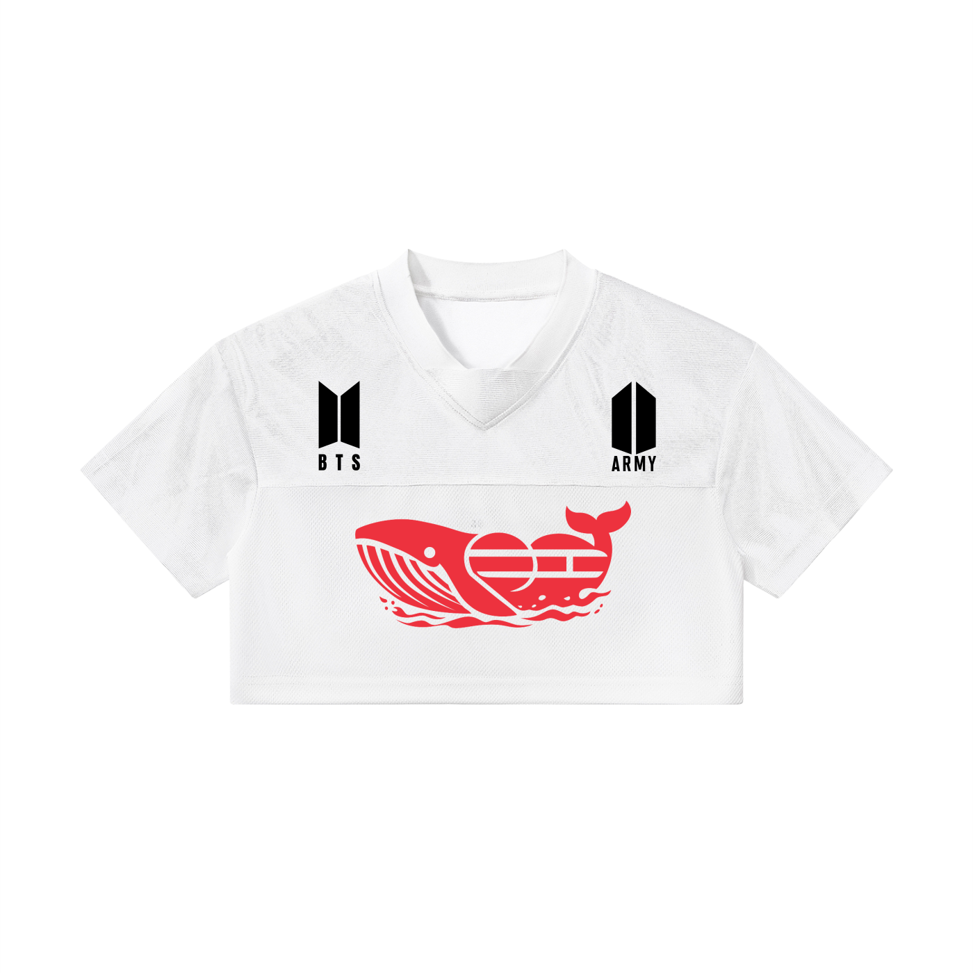 BTS Namjoon 94 cropped paneled v-neck jersey in white streetwear style