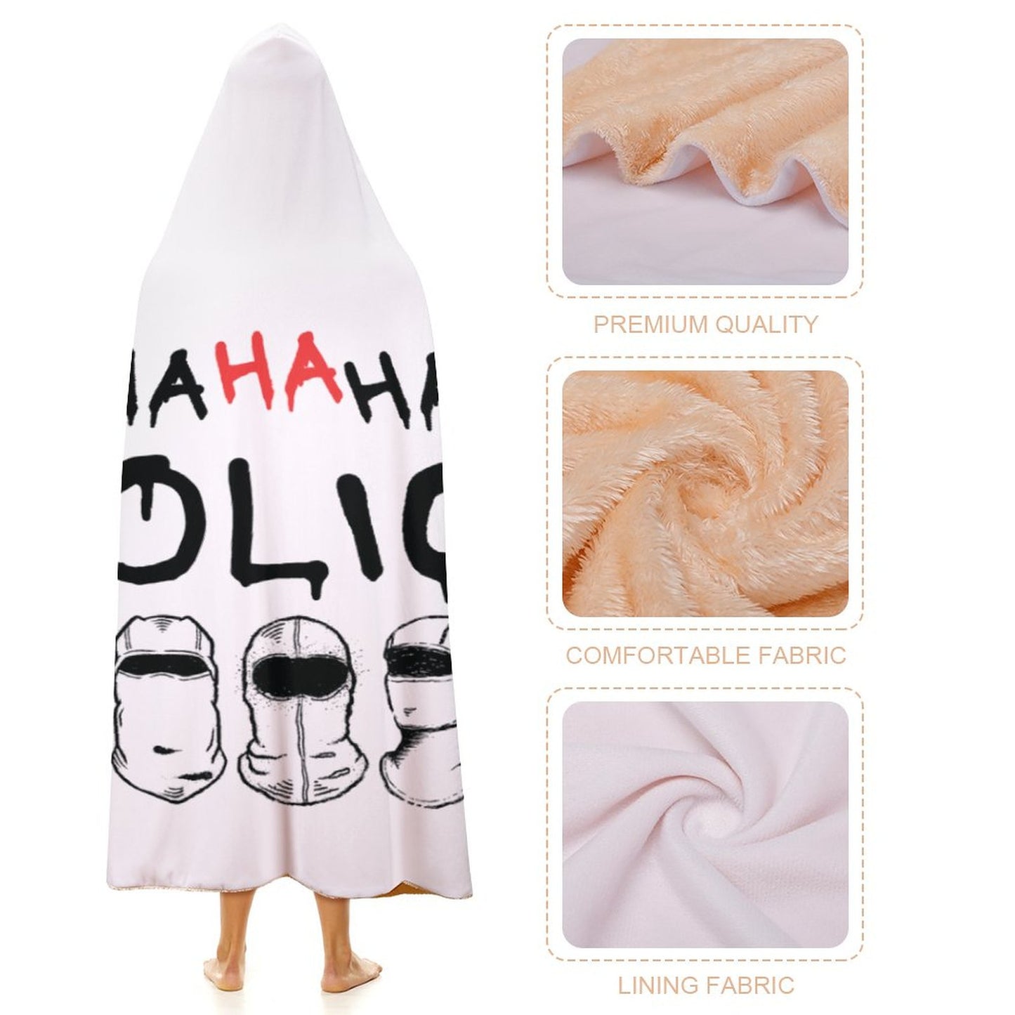 BTS Hooligan hooded blanket in white premium arctic velvet, perfect for K-Pop fans and ARMY concert gear.