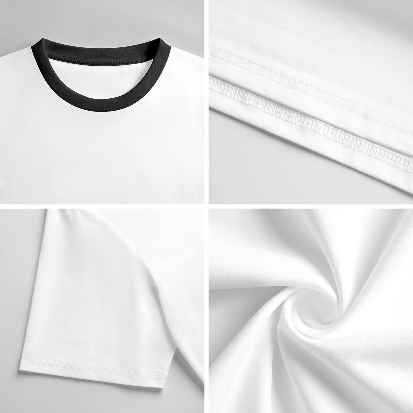 Collage showing the black neckband trim, durable stitching, and ultra-soft fabric texture of the premium BT21 Hooligan t-shirt.