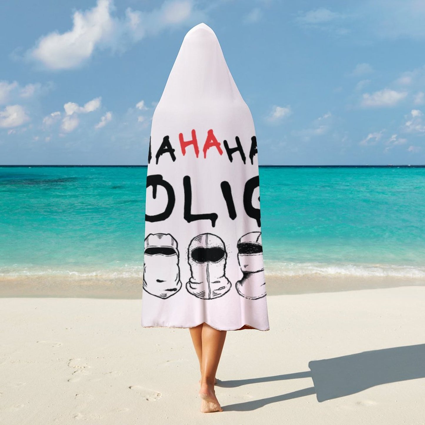 BTS Hooligan hooded blanket in white premium arctic velvet, perfect for K-Pop fans and ARMY concert gear.