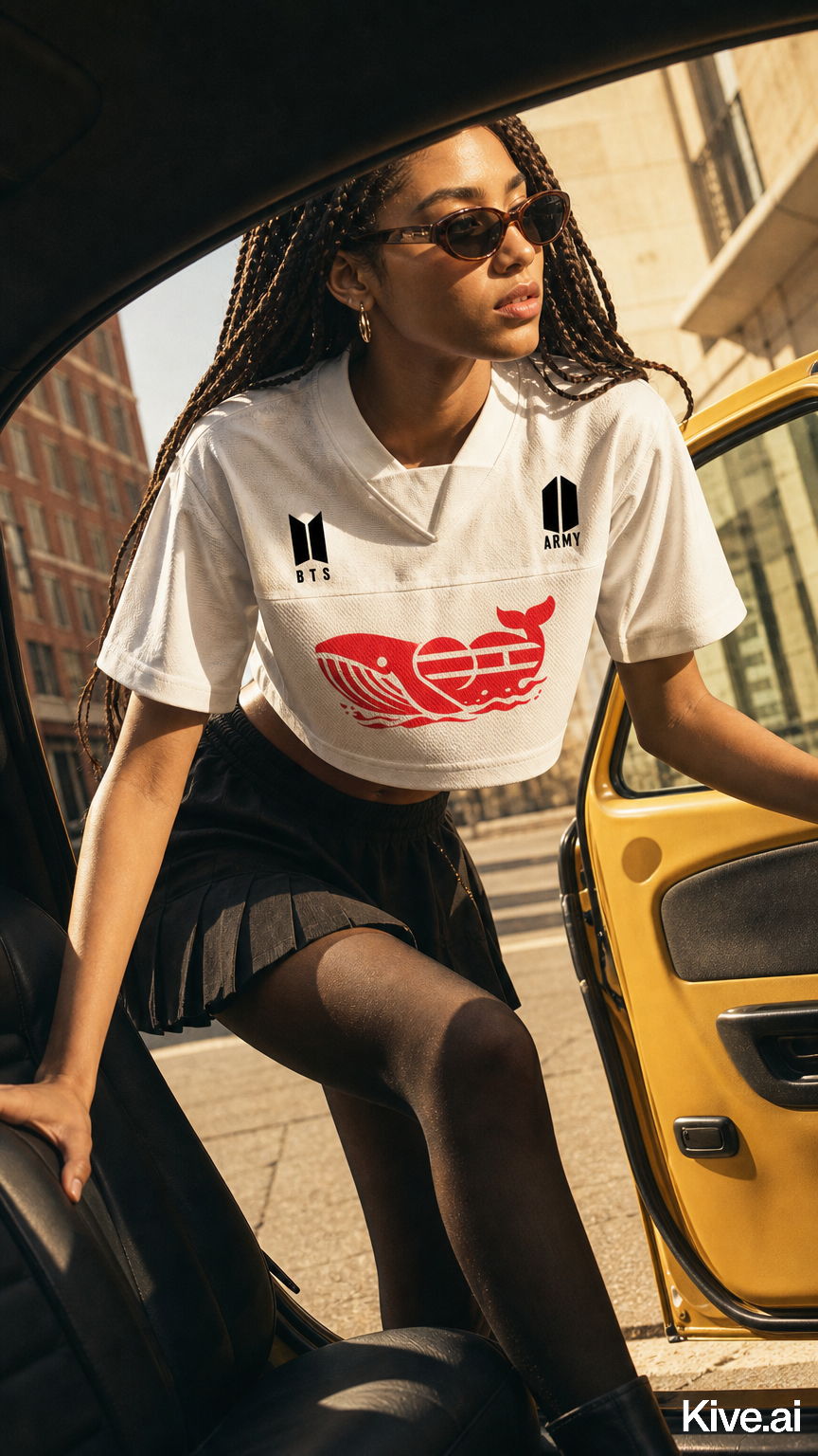BTS Hobi BTS ARMY Paneled V-Neck Crop Jersey – K-Pop Sporty Streetwear Cropped Shirt