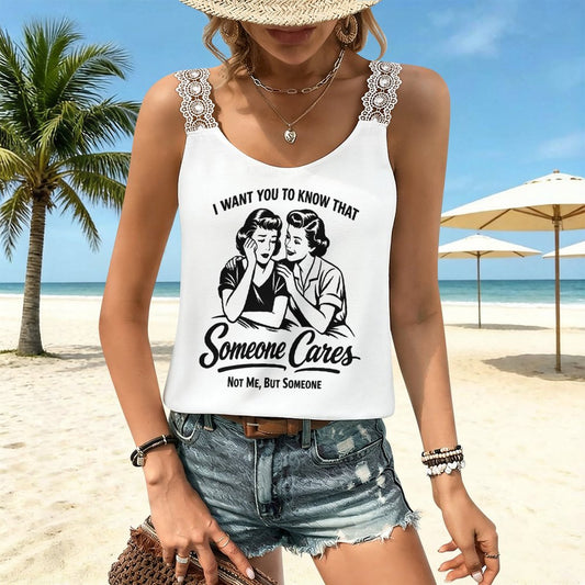 Someone Cares Not Me Lace Trim Camisole - Sarcastic Y2K Cami Tank Top