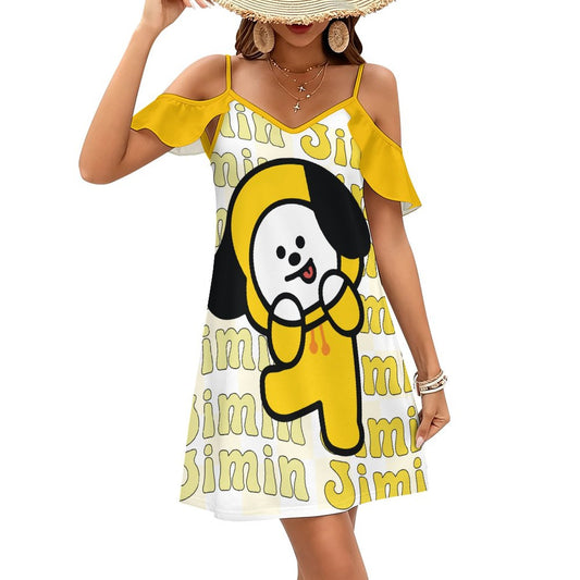 200gsm Women's Ruffle Spaghetti Strap Dress (All-Over Printing)