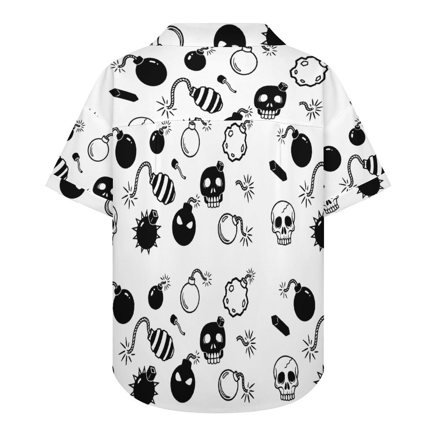 Close-up display of a white three-quarter sleeve slouchy top showcasing the vibrant, high-definition sublimation skull print.