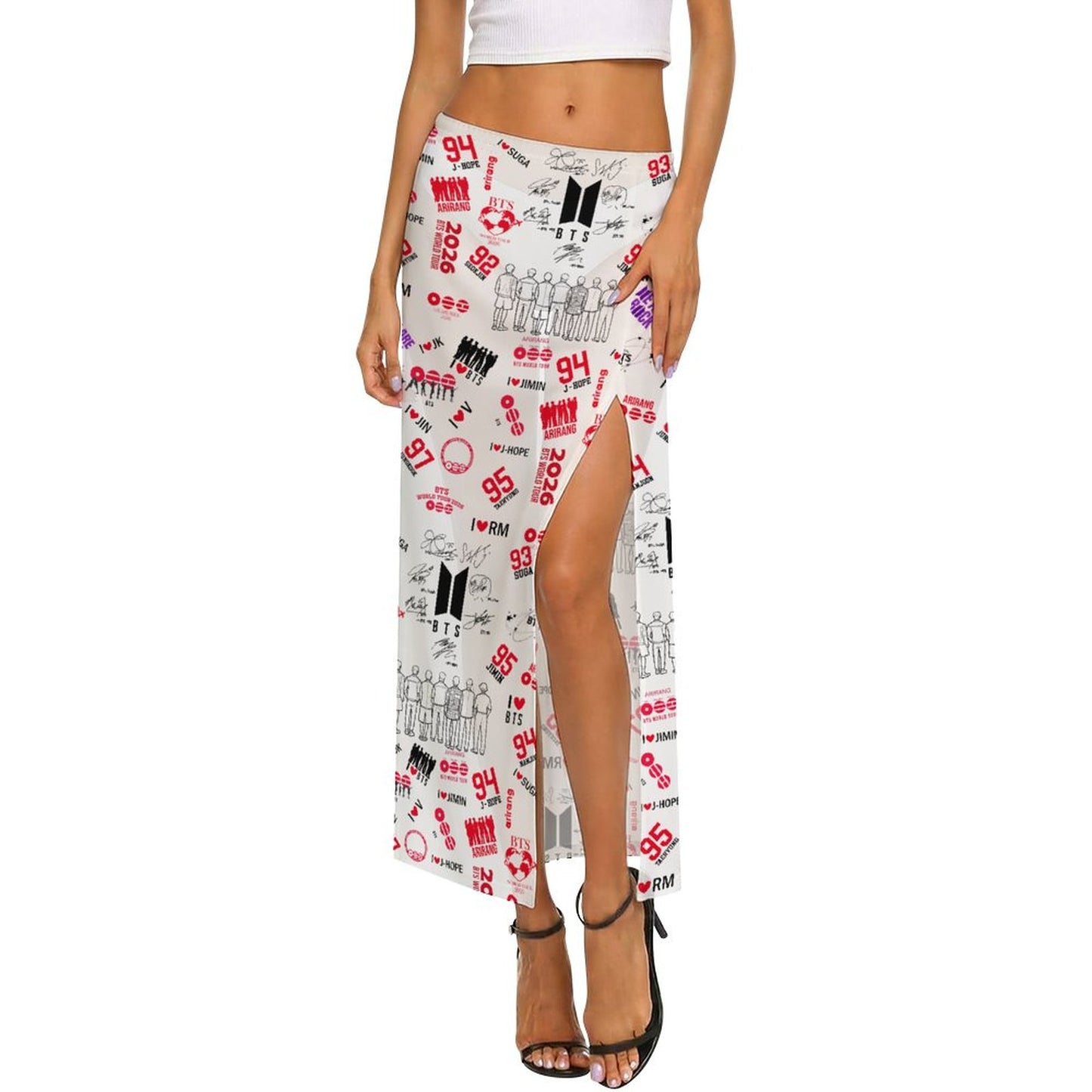 Sheer Mesh Skirt with High Slit(All-Over Printing)