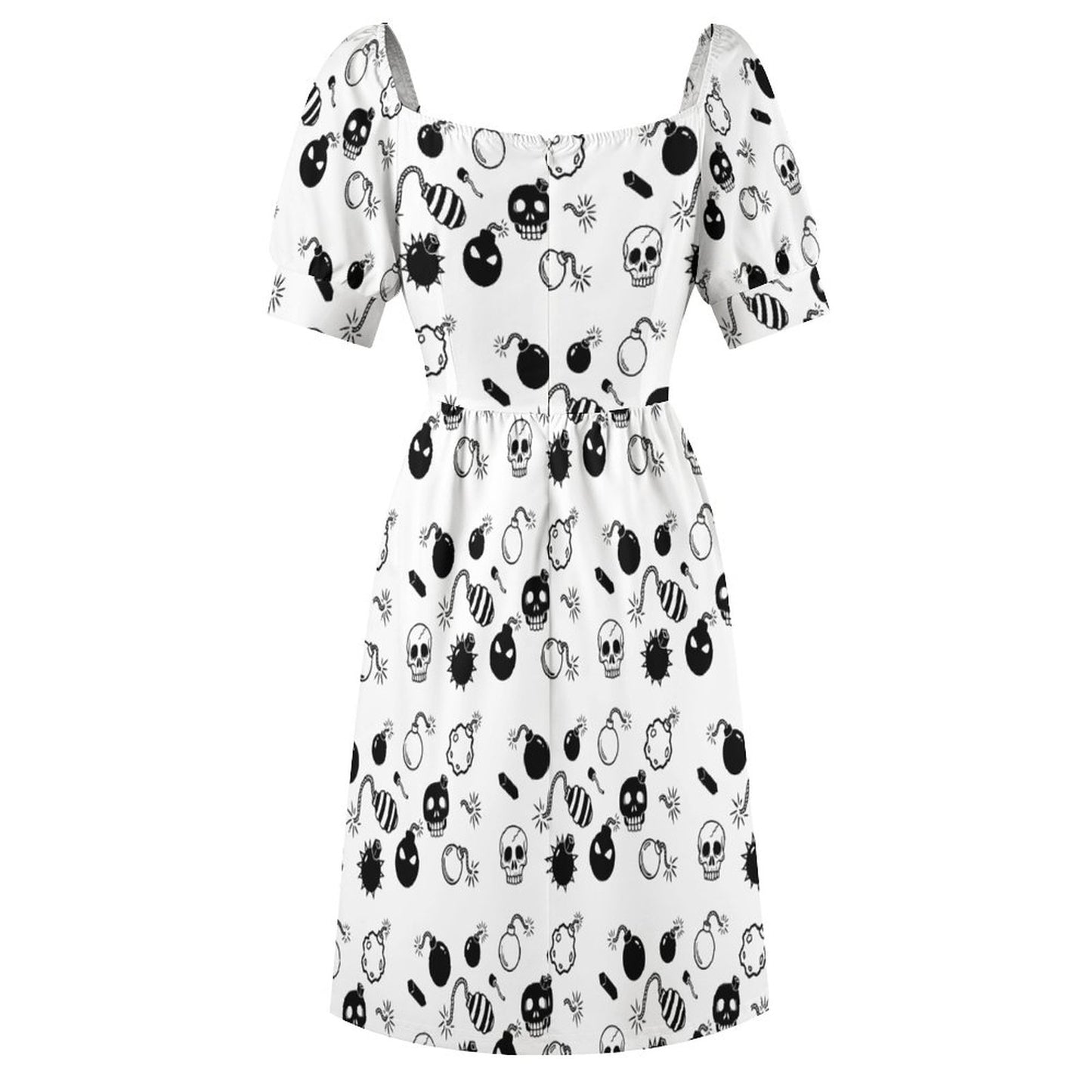 I'm Not Mean I'm Spicy – Skull Bomb Print Dress, Retro V-Neck Flared Summer Outfit