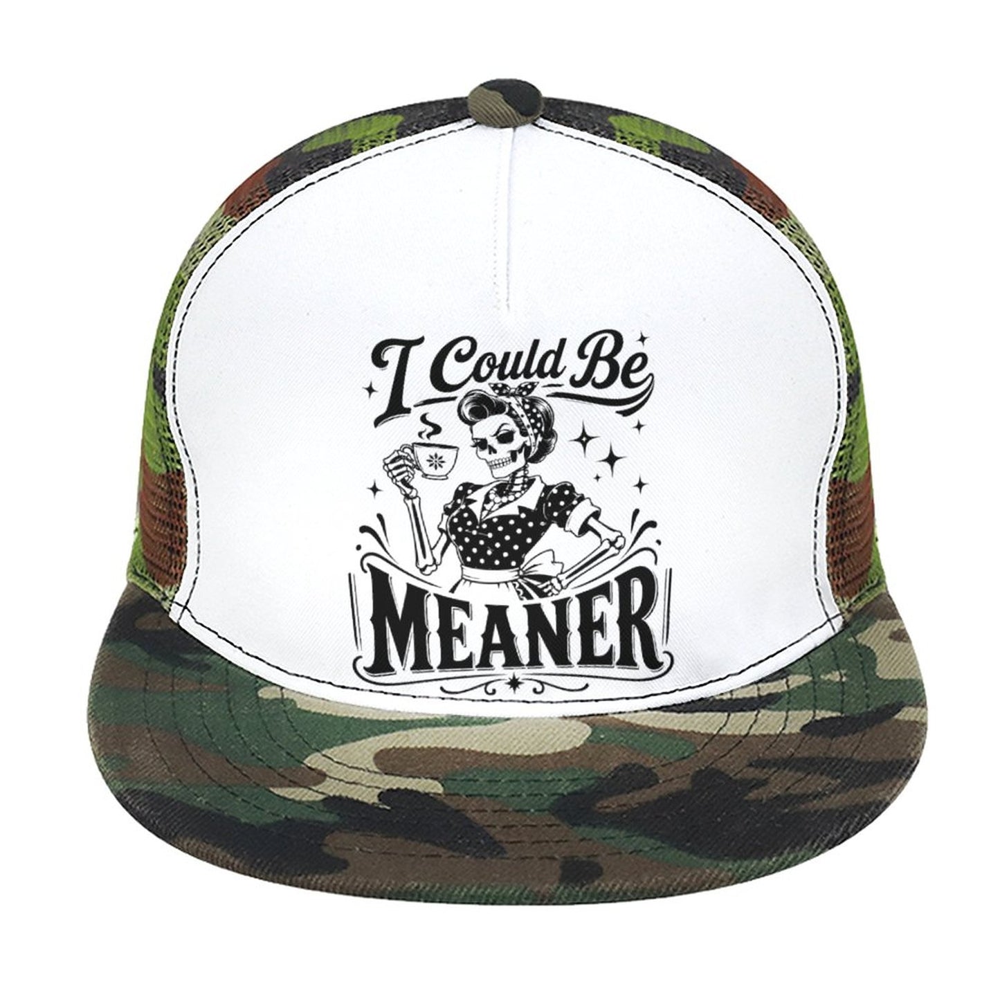 I Could Be Meaner Trucker Hat – Sassy Graphic Flat Brim Mesh Snapback Cap