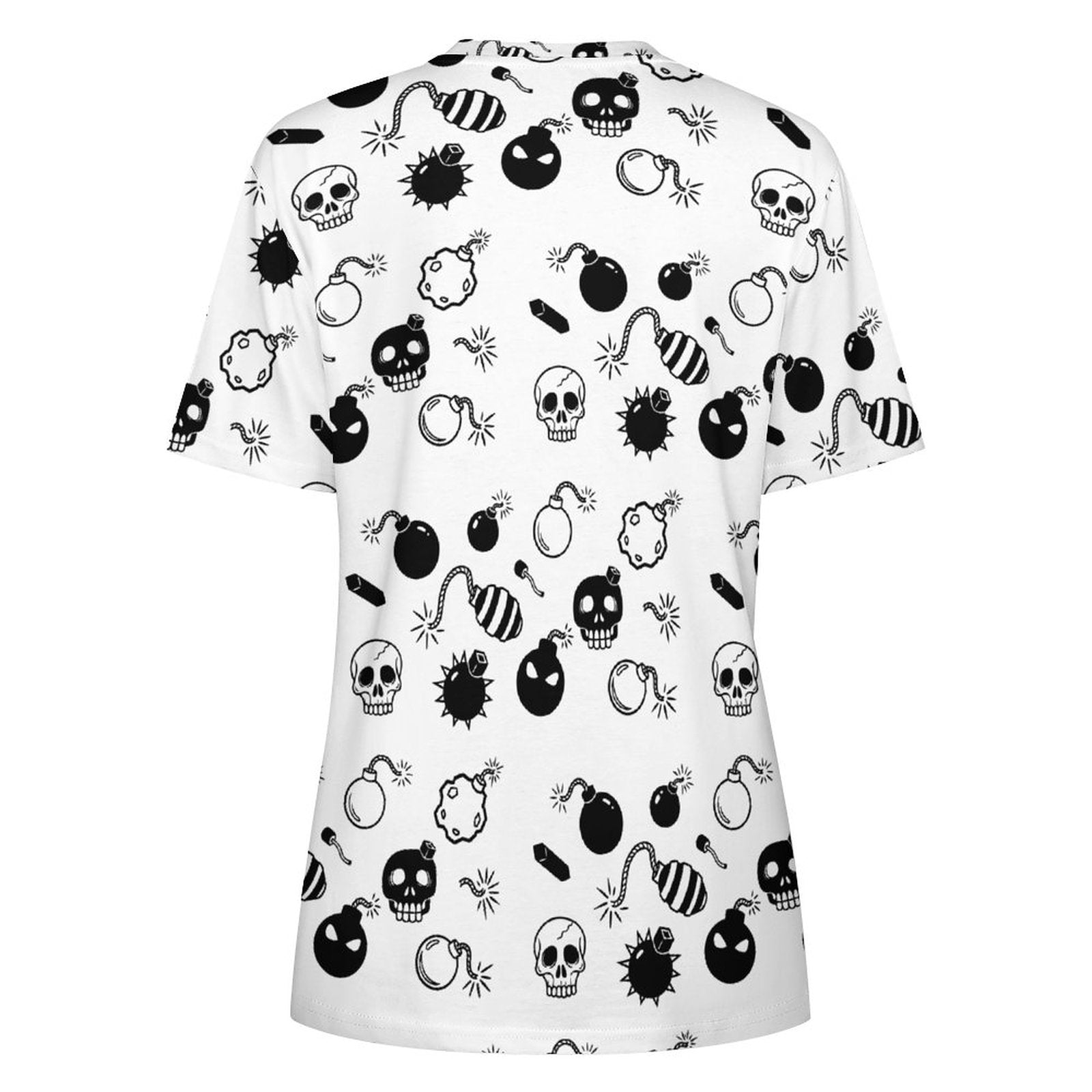 Close-up front view mockup of a white crewneck graphic crop top showcasing the vibrant high-definition skull print design and smooth 180gsm fabric texture.