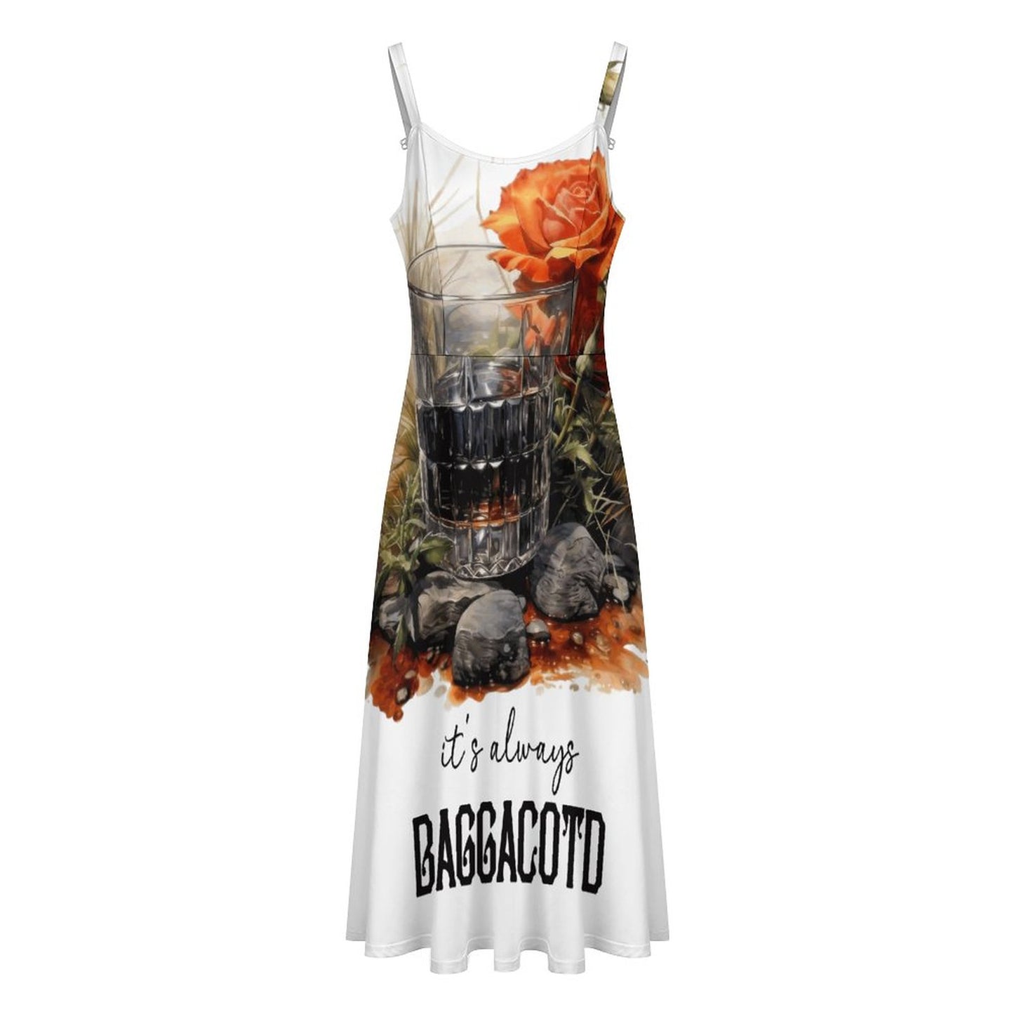 180gsm Midi Spaghetti Strap Dress(All-Over Printing)