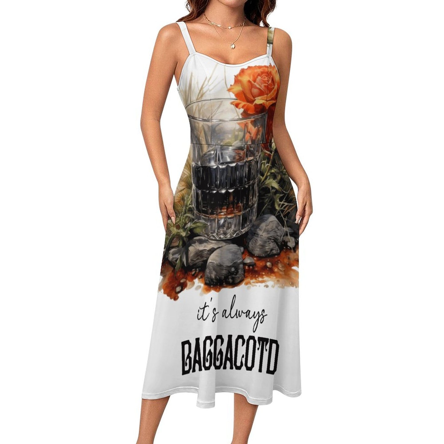 180gsm Midi Spaghetti Strap Dress(All-Over Printing)