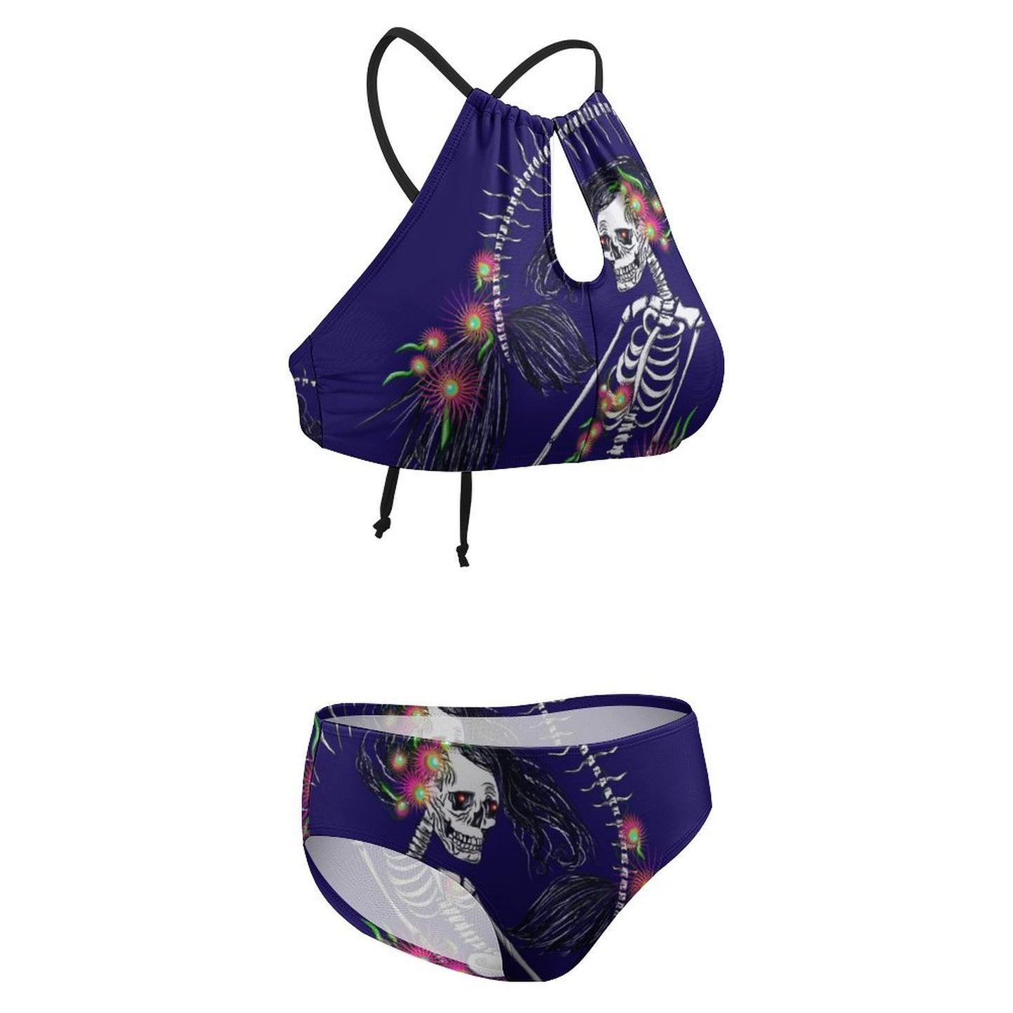 Women's Two piece Swimsuit with High Neck Halter Top(All-Over Printing)