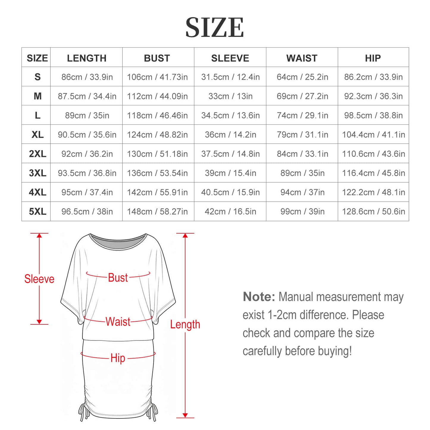 180gsm Bat Sleeve Dress For Women(All-Over Printing)
