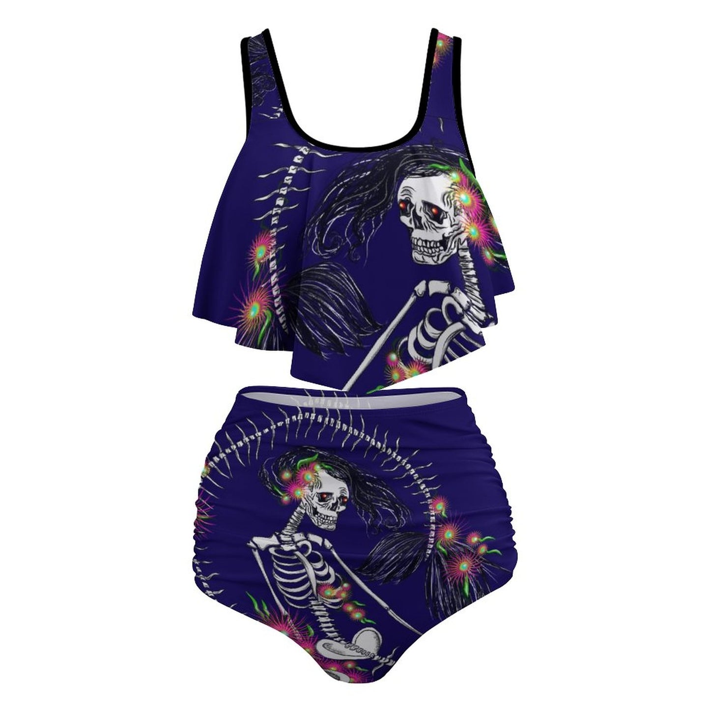 Skeleton Mermaid Plus Size Tankini Swimsuit - Two-Piece Goth Beachwear