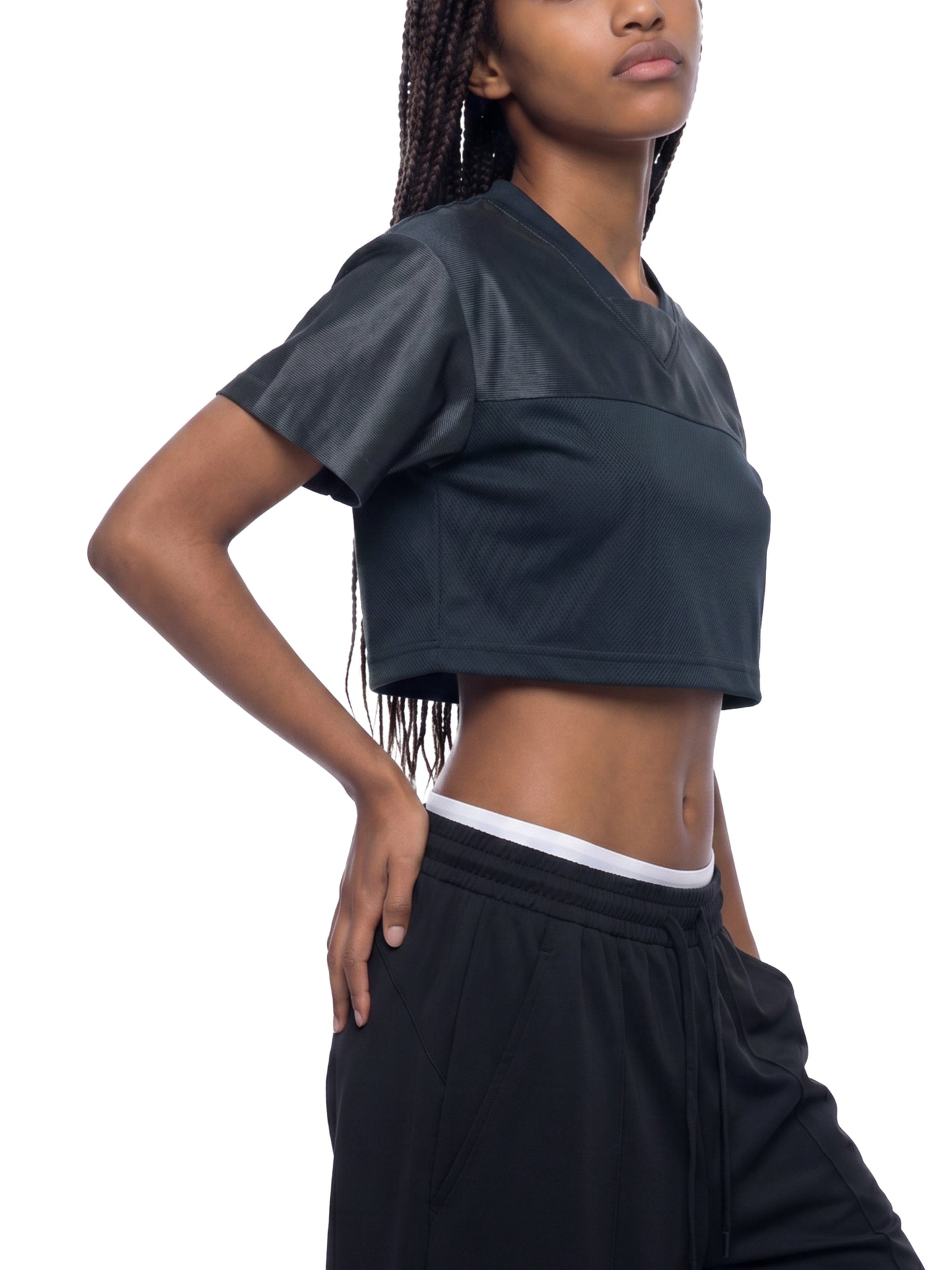 BTS SUGA Women’s Cropped Paneled V-Neck Jersey – Premium K-Pop Concert Outfit Y2K Streetwear Mesh Patchwork Crop Top for ARMY