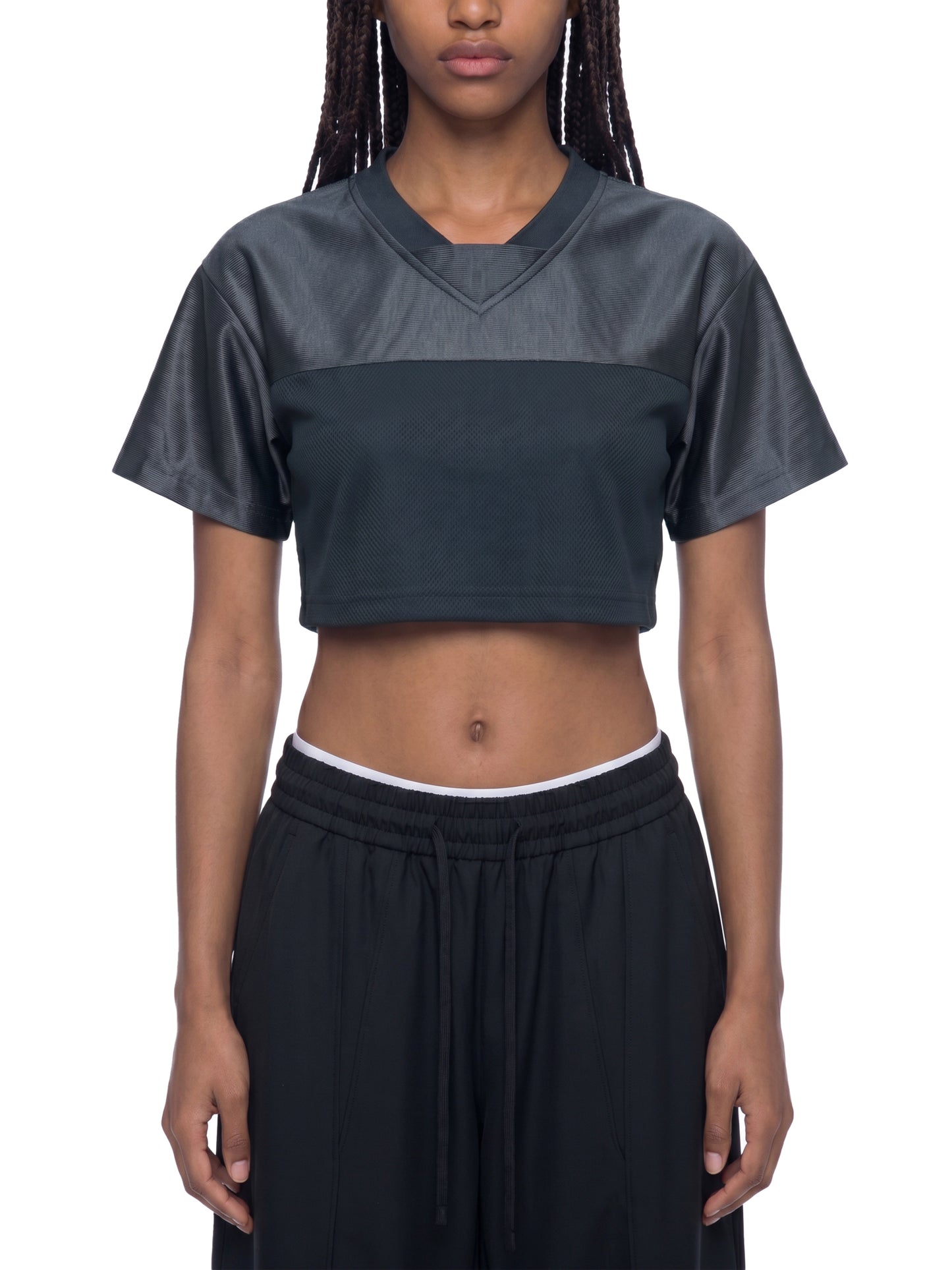 BTS Hobi BTS ARMY Paneled V-Neck Crop Jersey – K-Pop Sporty Streetwear Cropped Shirt